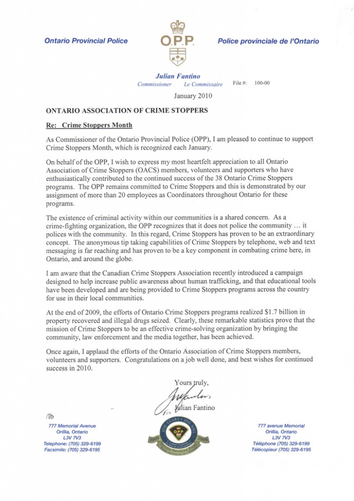 Crime Stoppers OPP Commissioner